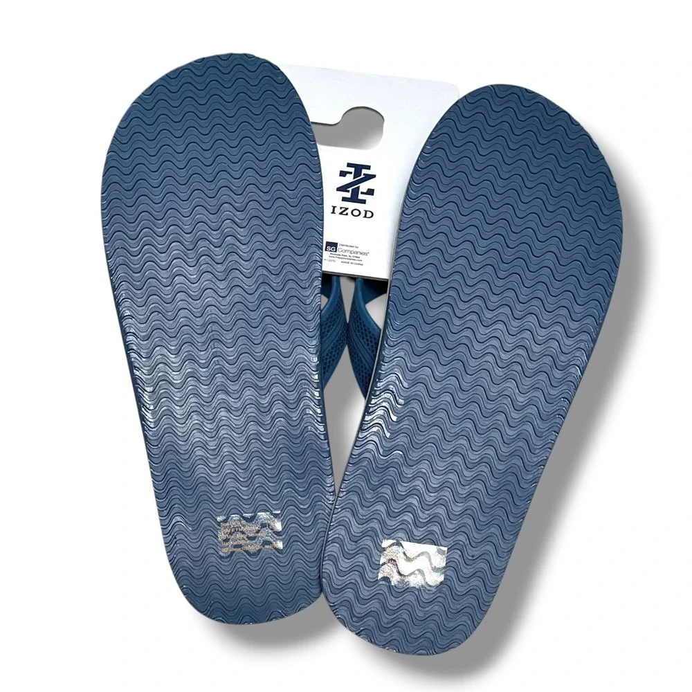 IZOD Mens Flip Flop Sandals Blue Orange White‎ Colorblock Mesh Strap Size M 9-10
